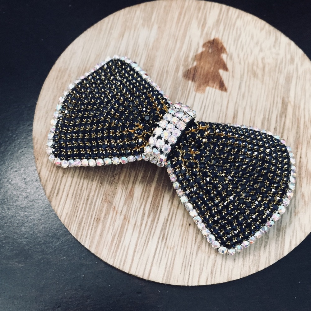 Black Crystal Rhinestones Hair Barrette Clip